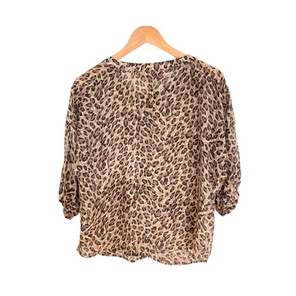 Loft Blouse Women Small Petite Brown Tan Animal Print Ann Taylor Leopard Shirt - Picture 3 of 14